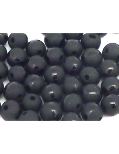 R-2 Perles rondes lisses noire avec liseret brillant noir en agathe 6,5m
