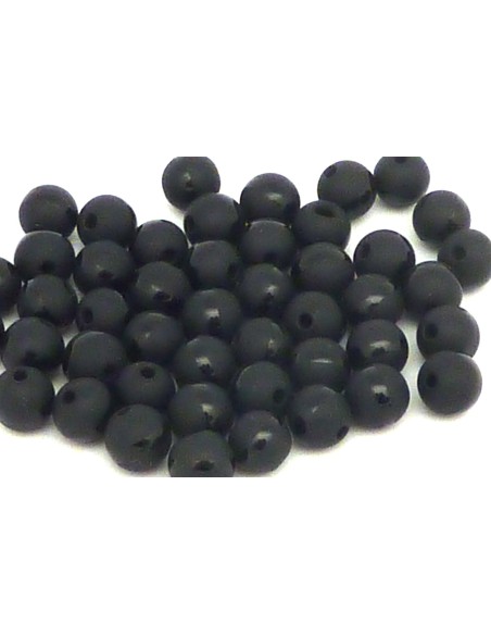 R-2 Perles rondes lisses noire avec liseret brillant noir en agathe 6,5m