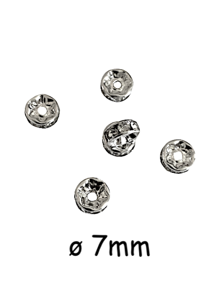 Perle rondelle strass 7mm argenté pour collier DIY