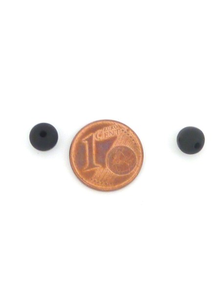 R-2 Perles rondes lisses noire avec liseret brillant noir en agathe 6,5m