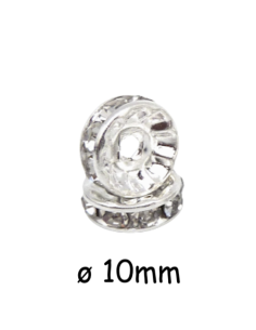Rondelle strass argenté 10mm pour collier