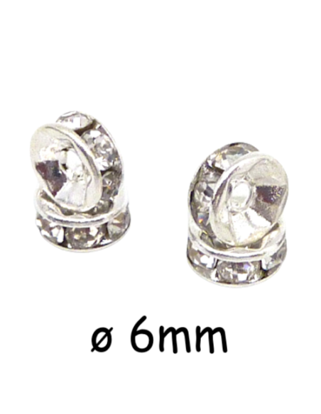Rondelle argenté avec strass 6mm pour loisirs créatifs