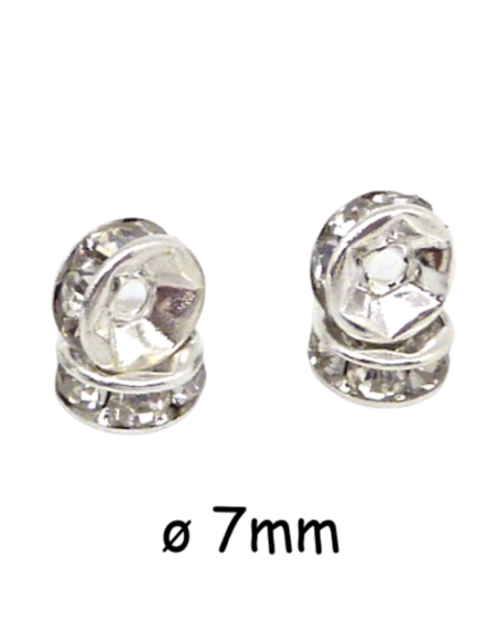 Perle rondelle 7mm avec strass argenté pour collier