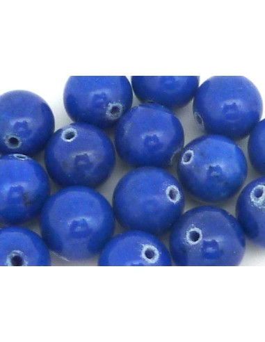 R-2 Perles rondes, boule lisse en pierre teinté bleu électrique 11,6mm