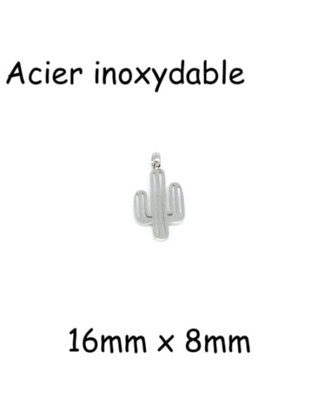 Pendentif cactus acier inox argenté pour collier