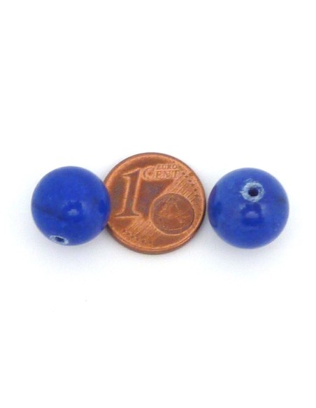 R-2 Perles rondes, boule lisse en pierre teinté bleu électrique 11,6mm