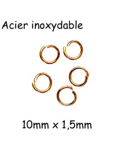 Anneau brisé doré acier inox 10mm x 1,5mm