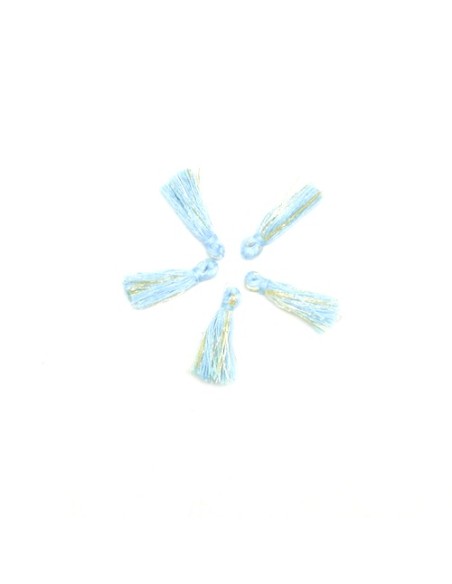 pompons bleu ciel, bleu clair et doré