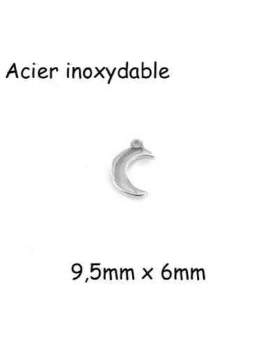 Petit pendentif lune argenté en acier inoxydable 9mm