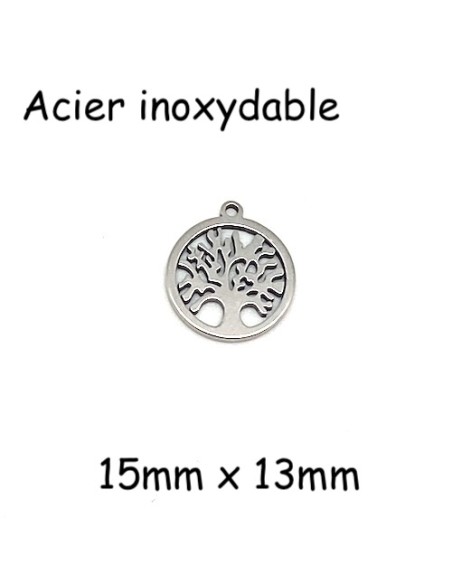 Petit pendentif arbre de vie en acier inoxydable argenté - 13mm x 15mm - sequin arbre de vie