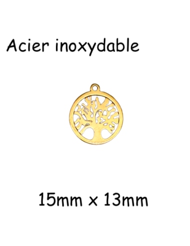 Petit pendentif arbre de vie en acier inoxydable doré - 13mm x 15mm - sequin arbre de vie