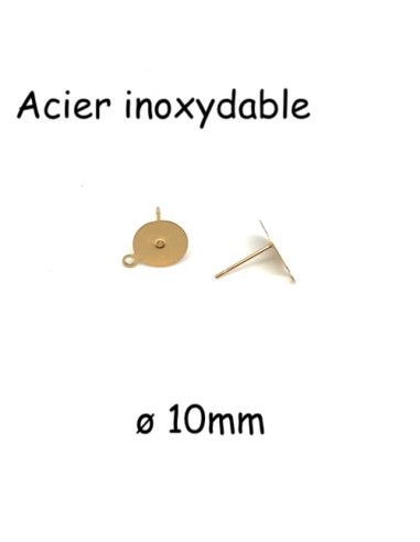 Plateau puce de boucles d'oreilles en acier inoxydable doré disque 10mm avec anneau