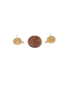 Plateau puce de boucles d'oreilles en acier inoxydable doré disque 10mm avec anneau 2
