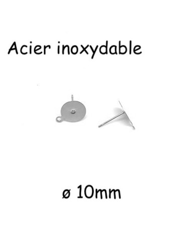 Plateau puce de boucles d'oreilles en acier inoxydable argenté disque 10mm