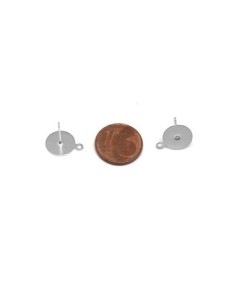 Plateau puce de boucles d'oreilles en acier inoxydable argenté disque 10mm 2