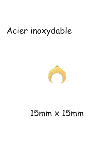 Pendentifs double corne, lune doré en acier inoxydable 15mm