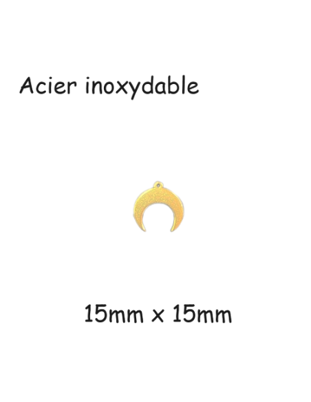 Pendentifs double corne, lune doré en acier inoxydable 15mm