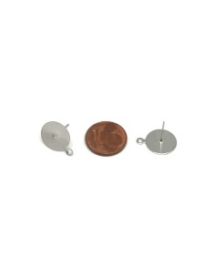 Plateau puce de boucles d'oreilles en acier inoxydable argenté disque 12mm avec anneau 2