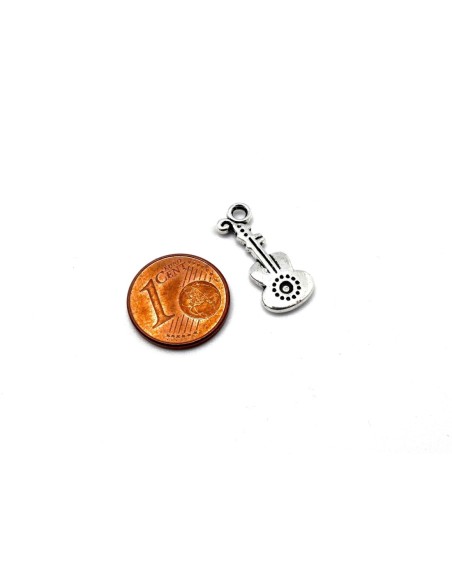 Lot de 10 Breloques, pendentif guitare en métal argenté 21,3mm