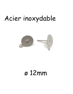 Plateau puce de boucles d'oreilles en acier inoxydable argenté disque 12mm avec anneau