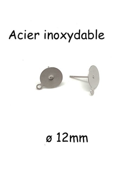 Plateau puce de boucles d'oreilles en acier inoxydable argenté disque 12mm avec anneau