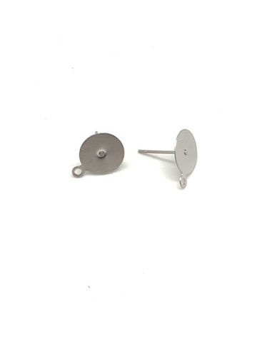 Boucle oreille puce disque 12mm avec anneau acier inox argenté