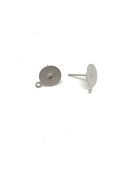 Boucle oreille puce disque 12mm avec anneau acier inox argenté