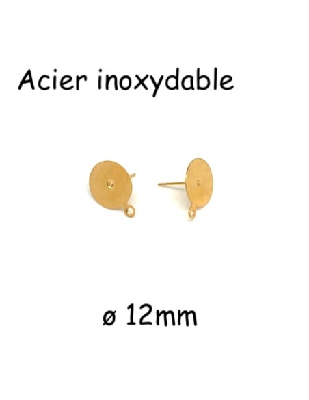 Puce de boucles d'oreilles en acier inoxydable doré disque 12mm avec anneau