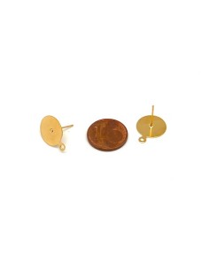 Puce de boucles d'oreilles en acier inoxydable doré disque 12mm avec anneau 2