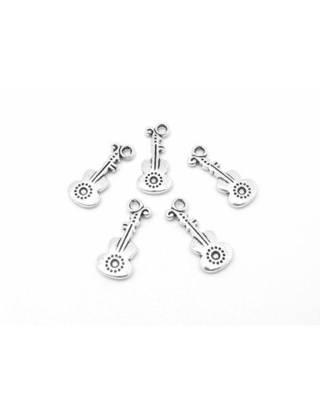 Lot de 10 Breloques, pendentif guitare en métal argenté 21,3mm