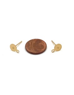 Puce de boucles d'oreilles en acier inoxydable doré disque 6mm avec anneau 2