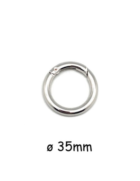 Mousqueton rond, porte clé, anse de sac  35mm en métal argenté Mousqueton rond, porte clé, anse de sac  35mm en métal argenté