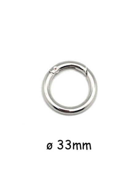 Mousqueton rond, porte clé, anse de sac  33mm en métal argenté Mousqueton rond, porte clé, anse de sac  33mm en métal argenté