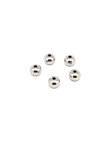 Perle ronde argenté 6mm en acier inox pour cuir de 1mm