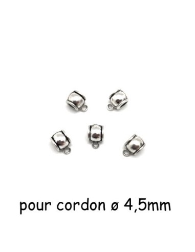 5 Perles support breloque bélière en métal de couleur argenté pour cordon de 4,5 - 5mm