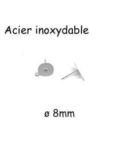 Plateau puce de boucles d'oreilles en acier inoxydable argenté disque 8mm