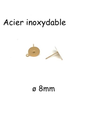 Plateau puce de boucles d'oreilles en acier inoxydable doré disque 8mm