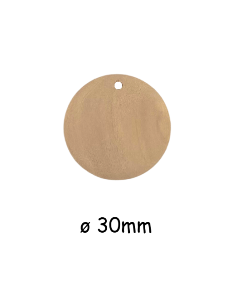 Pendentif rond 30mm en bois naturel pour création