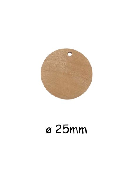 Pendentif rond 25mm en bois naturel pour création