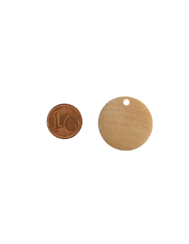 Pendentif sequin rond en bois brut naturel 25mm pour création collier