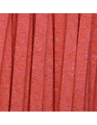 Cordon plat daim synthétique suédine de couleur rose, rouge capucine 2,5mm