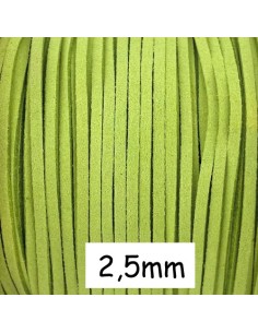 Cordon plat daim synthétique de couleur vert anis 2,5mm