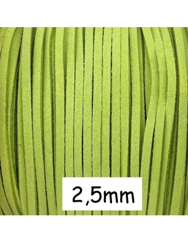 Cordon plat daim synthétique de couleur vert anis 2,5mm