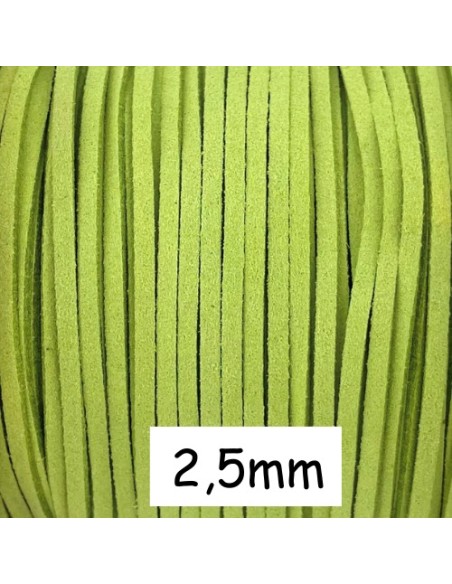 Cordon plat daim synthétique de couleur vert anis 2,5mm