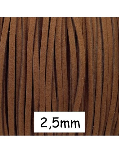 Cordon plat daim synthétique de couleur marron châtaigne 2,5mm
