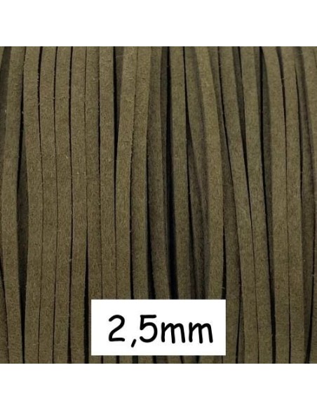 Cordon plat daim synthétique vert militaire 2,5mm