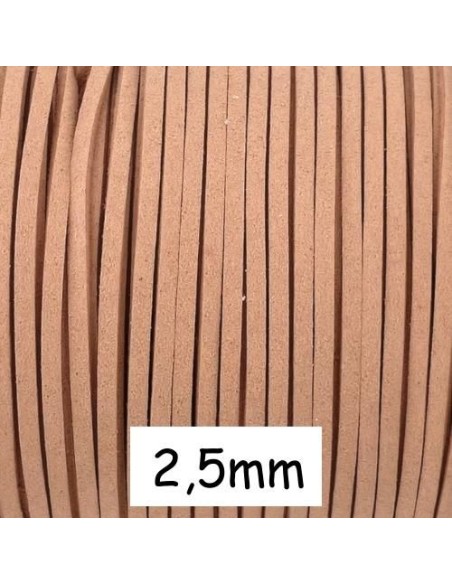 Cordon plat daim synthétique beige rosé 2,5mm
