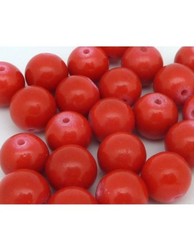 R-2 Perles ronde, boule lisse 10mm en pierre teinté rouge uni 10mm