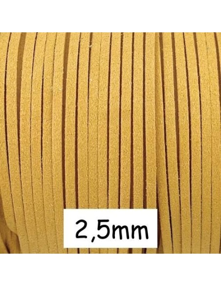 Cordon plat daim synthétique jaune paille 2,5mm Cordon plat daim synthétique jaune paille 2,5mm