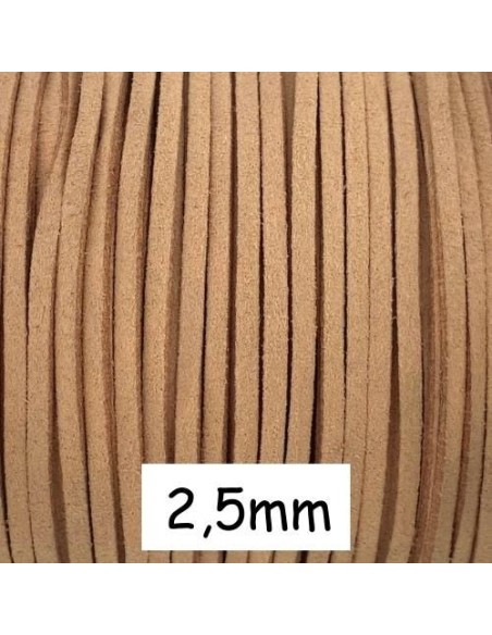 Cordon plat daim synthétique de couleur marron clair beige 2,5mm